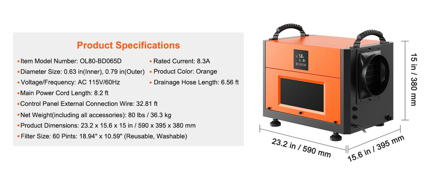 SucceBuy  Commercial Dehumidifier with Drain Hose for Crawl Spaces Basements Warehouse & Job Sites Large Capacity Dehumidifier