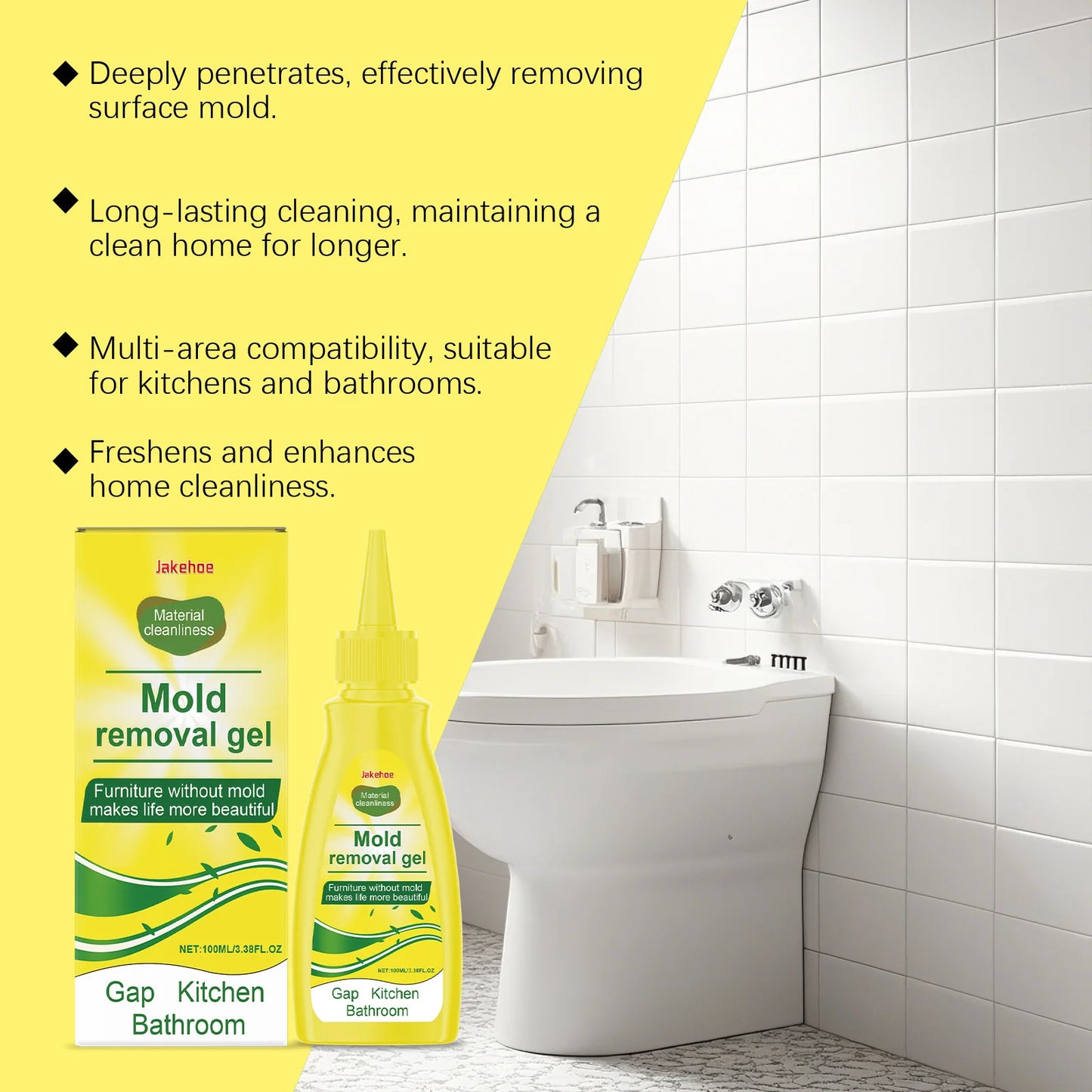 JAKEHOE Kitchen Cleaning Gel Quickly Dissolving Mildew Stains Eliminate Odors No Residue Household Mold Remover Gel for Bathroom