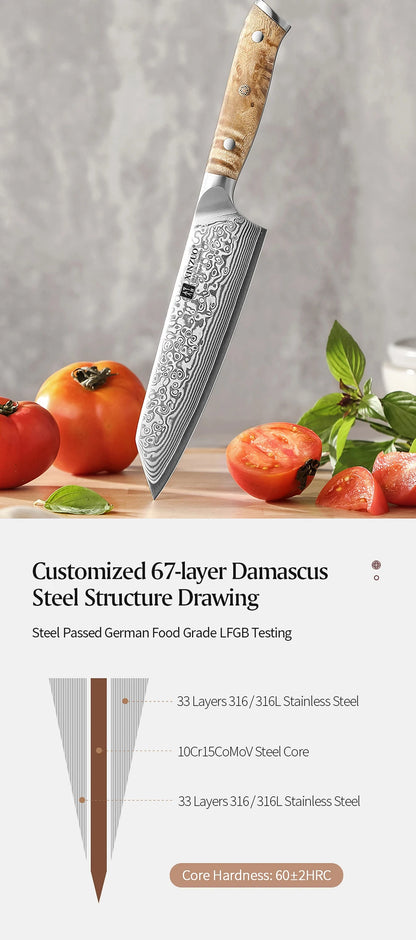 XINZUO 5.8 Inches Bunka Knife 67 Layers Damascus Steel Stainless Steel Ergonomically Designed Handle With Delicate Gift Box