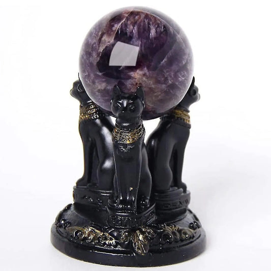 Egyptian-Style Black Cat Crystal Ball Display Stand Resin Mythical Beast Ornament Desktop Crystal Ball Base Storage Rack