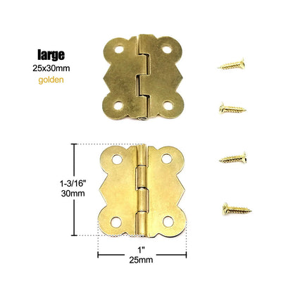 12pcs Mini Butterfly Shape Jewelry Chest Gift Wine Wooden Box Case Furniture Dollhouse Door Hinge with Screw 17x20 20x25 25x30mm