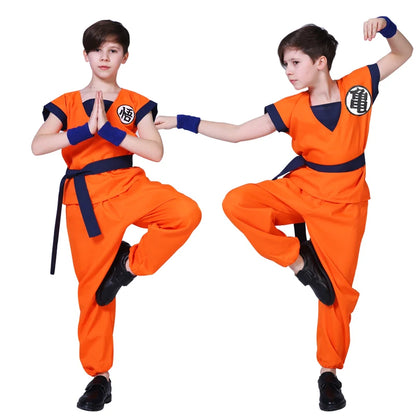 Anime Adult Son Goku Cosplay Costume For Men Kids Boys Orange Suit Halloween Super Saiyan Superheroes Krillin Jumpsuit Role Play