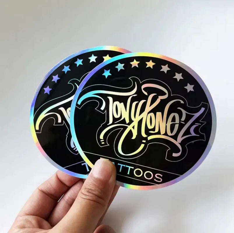 50pcs Custom Die Cut Vinyl Holographic Stickers Personalized Party Cutout Shiny Business Labels Decal Wedding Packing Decoration