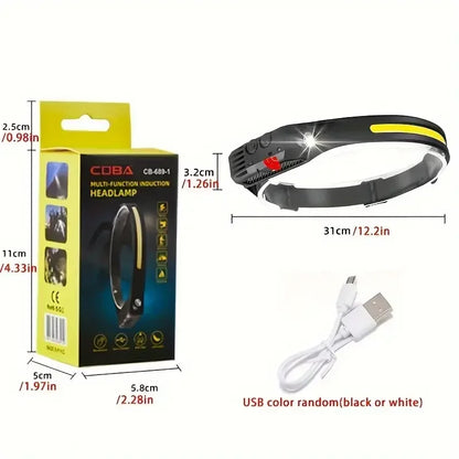 COB LED Headlamp Induction Head Lamp Built-in Battery USB Rechargeable Head Flashlight Outdoor Camping Fishing Sensor Headlight