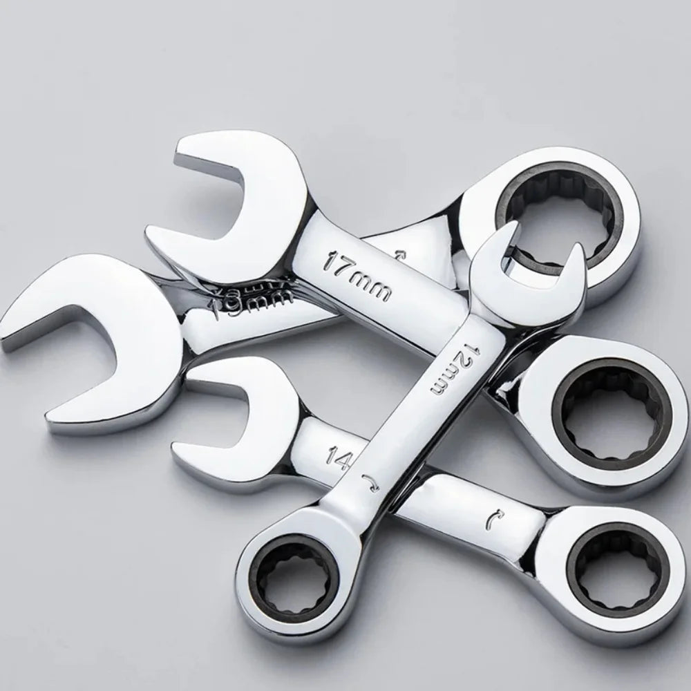 Short Handle Ratchet Spanner 6/7/8/9/10/11/12/13/14/15/16/17/18/19mm Fix Head Ratcheting Wrench Professional Spanner Hand Tools