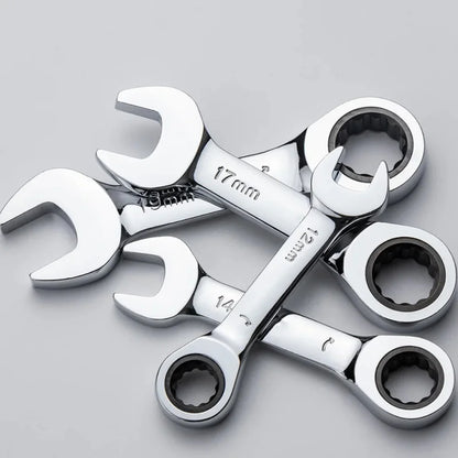 Short Handle Ratchet Spanner 6/7/8/9/10/11/12/13/14/15/16/17/18/19mm Fix Head Ratcheting Wrench Professional Spanner Hand Tools