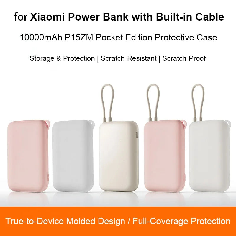 Shockproof Silicone Case for Xiaomi Built-in Cable Power Bank 10000mAh P15ZM Dustproof Protective Power Bank Case