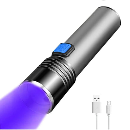 USB Rechargeable 365nm UV Flashlight Aluminum Portable Ultraviolet Light Torch Black Light Pet Urine Detector Black Flashlights