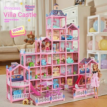 Girls Villa Castle Model Building Block Sets  DIY Bricks Toys  Doll house Villa Children Pretend Play Toys for Girls Gift