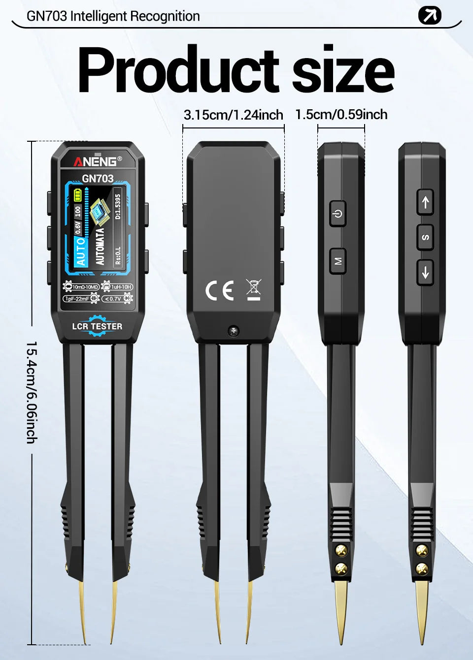ANENG GN703 Smart Tweezers LCR Meter Professional SMD ESR Test Capacitance Resistance Inductance Digital LCR Bridge Calibration