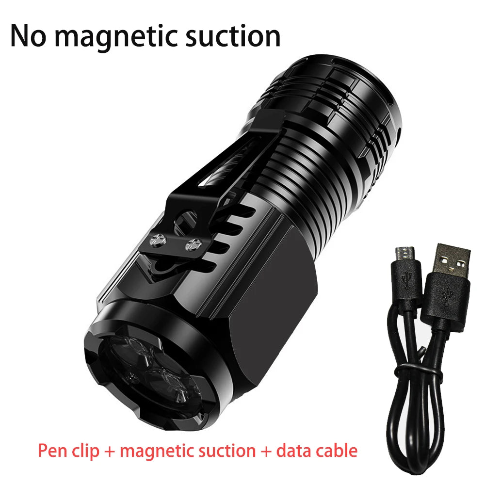 BOOIU Super Bright Flashlight 3 LED Portable Mini Burst Flash Torch Rechargeable Tail Magnet Outdoor Spotlight with Pen Clip