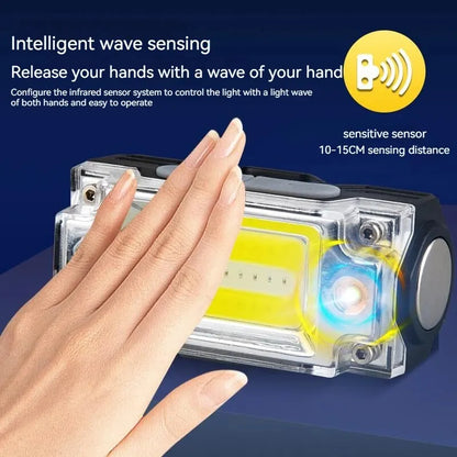 Mini Dual COB Headlamp Sensor Hat Clip Headlight 5 Lighting Modes Outdoor Camping Hunting Flashlight Induction Head Lamps