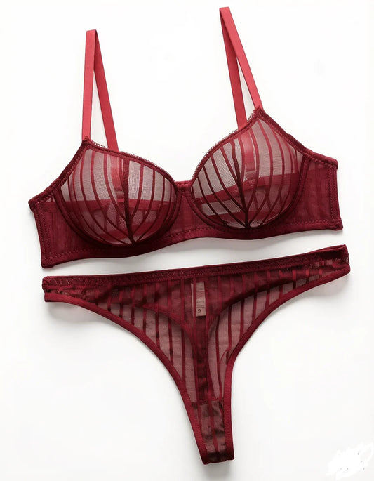 fashion stripes Style Lace Lingerie Set ultra-thin red lace Bra & Thong Sexy ultra-thin Underwear set Ideal Gift for Her MR2864