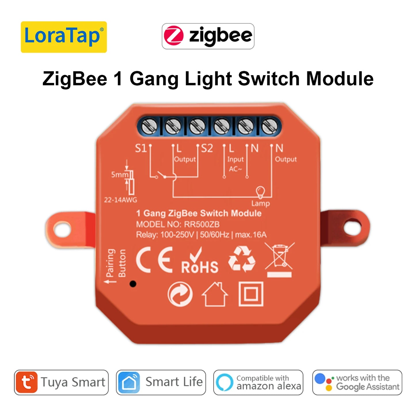 LoraTap Tuya Smart Life ZigBee WiFi Light Switch Module Dimmer Energy Monitor App Remote Control Alexa Google Home Voice Control