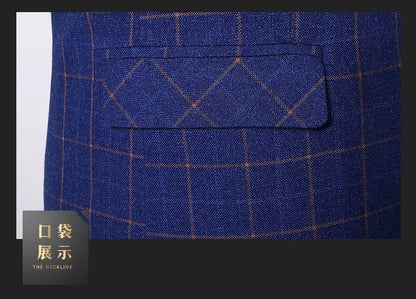 Men's Handsome Business Casual Plaid Three-Piece Set High-End Suit Fashion with Vest And Trousers for Wedding