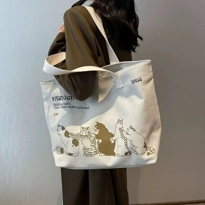 Women's Fashionable Canvas Tote Bag Spacious Durable Shoulder Bag with Zipper Closure Classic Design for Work