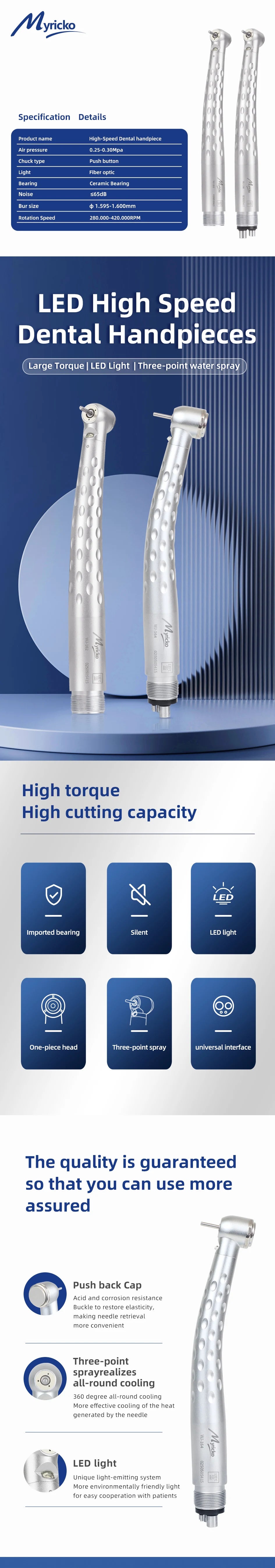 Style Denta lLED  High Speed Handpiece rotation E-generator Fiber Optic Push Button Ceramic Bearing CartridgeAir Turbine