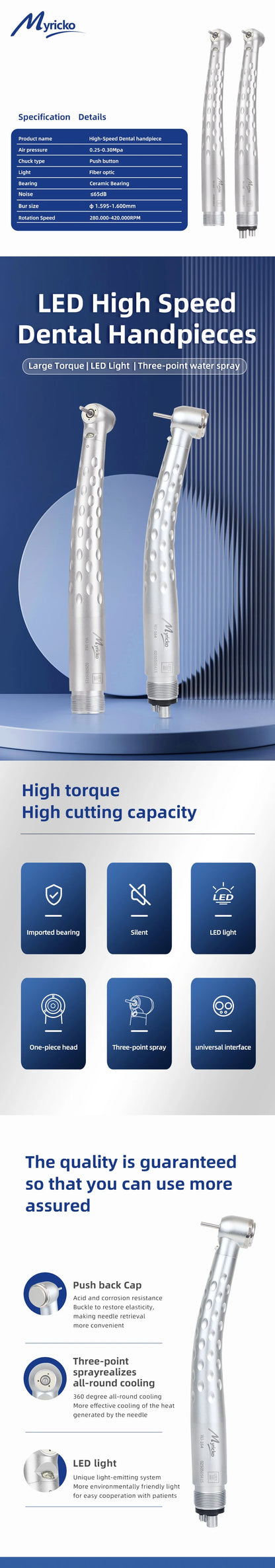 Style Denta lLED  High Speed Handpiece rotation E-generator Fiber Optic Push Button Ceramic Bearing CartridgeAir Turbine