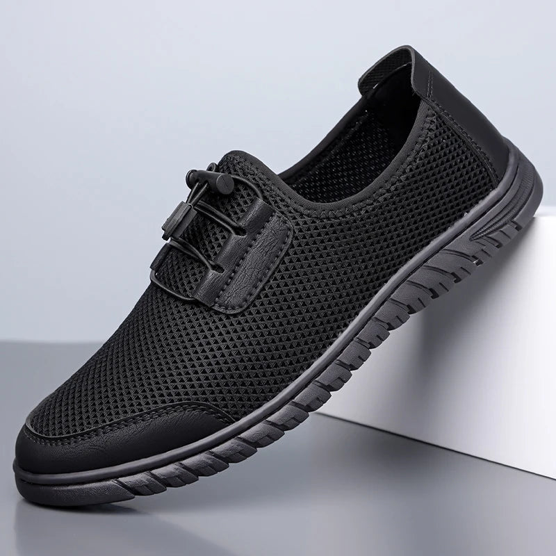 Men's Hollow Loafers Summer Mesh Comfortable Breathable Lightweight Casual Shoes Soft Bottom Slip-On Sandals-HT666