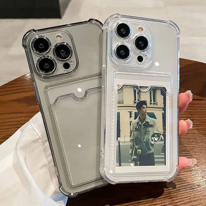 Przezroczyste Etui Portfelowe na Karty do iPhone 16 15 14 13 12 11 Pro Max Mini X XR 7 8 Plus Przezroczysta Odporna na Wstrząsy Miękka Obudowa