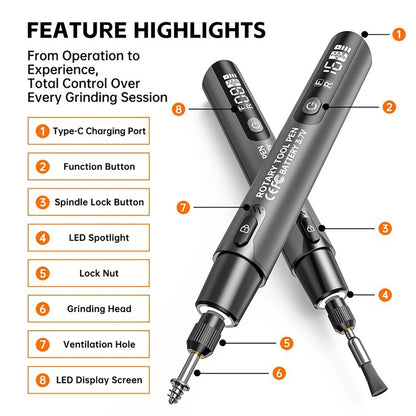USB Electric Mini Grinder LED Display Electric Drill 6000-16000 RPM 6-speed Adjustable for Engraving Carving Milling Polishing