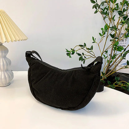Solid Color Corduroy Women's Hobos Shoulder Bag Retro Casual Female Crossbody Bags Ladies Daily Travel Handbags Messenger Bag