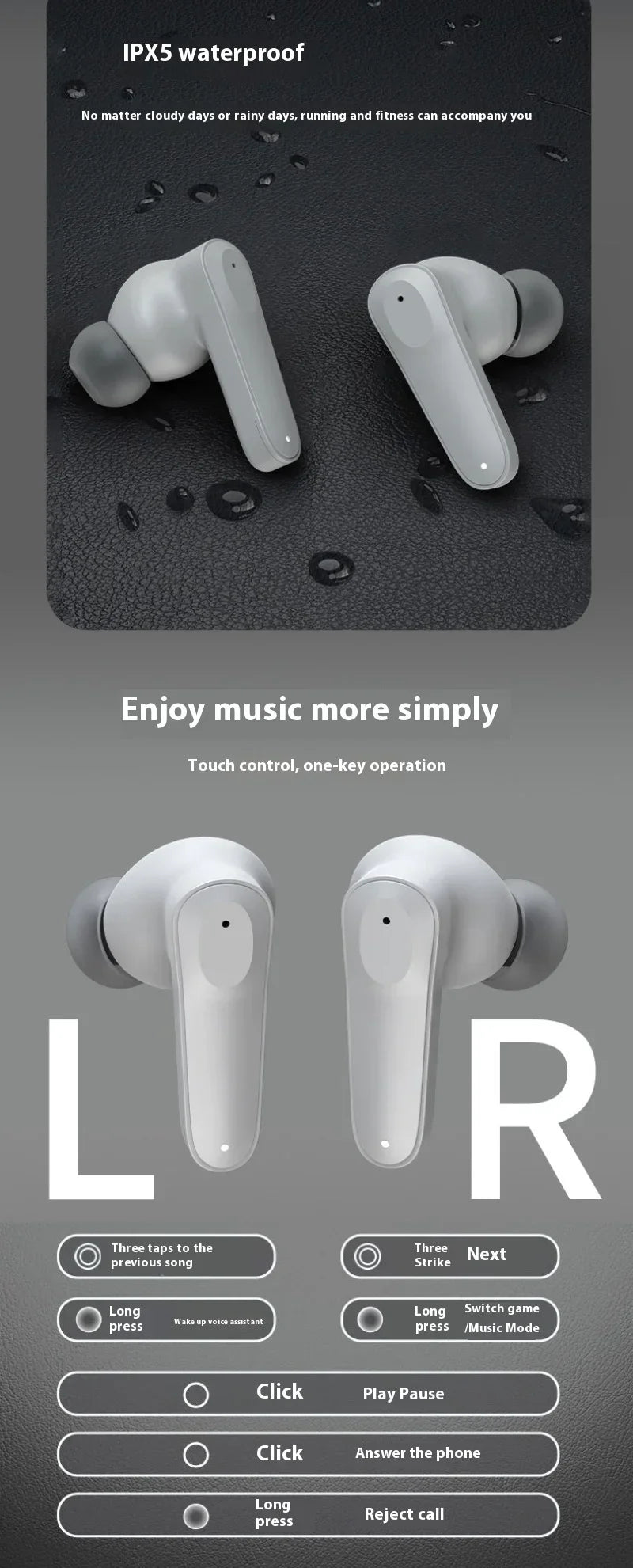 Wireless Earphones Bluetooth HD Call Headphones for Xiaomi True Stereo Sound Headset Sport Game Music In Ear Earbuds With Mic