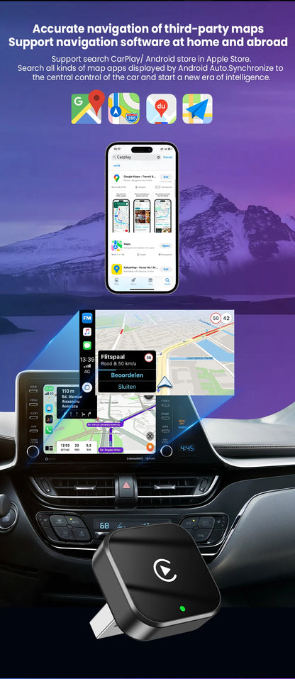 2in1 Wireless CarPlay Adapter Android Auto AI Smart Box Car Intelligent System Suitable For VW Toyota Nissan Honda Kia Opel MG