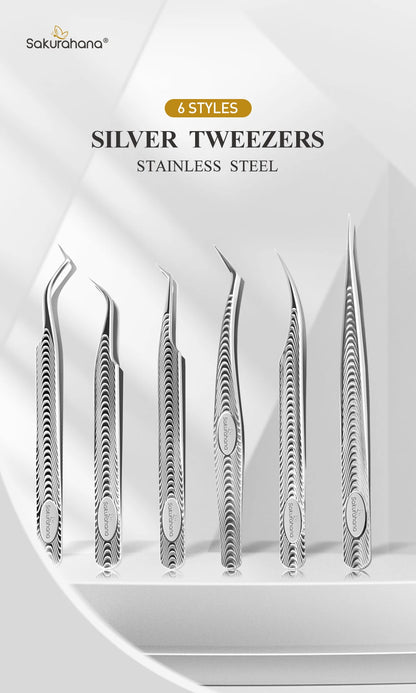 SAKURAHANA Anti-Static Eyelash Tweezers Professional High Precision Volume Extension Stainless Steel Anti-slip Makeup Tool