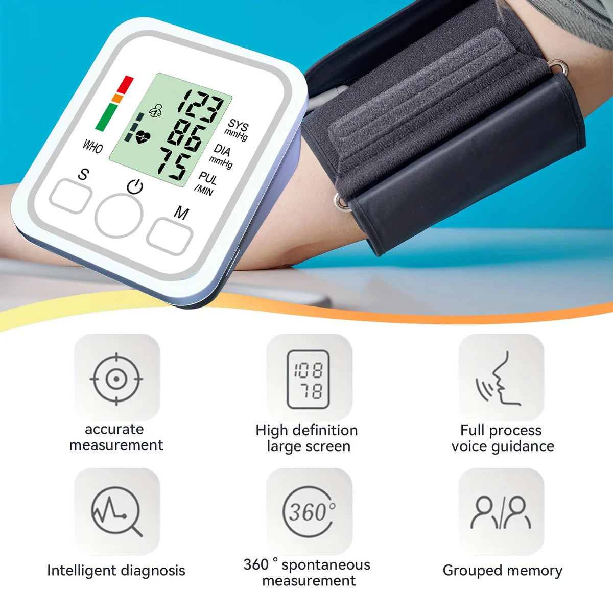 Electric Tonometer Arm Blood Pressure Monitor Digital Heart Beat Rate Pulse Meter Backlight Automatic Home Blood Pressure Meter
