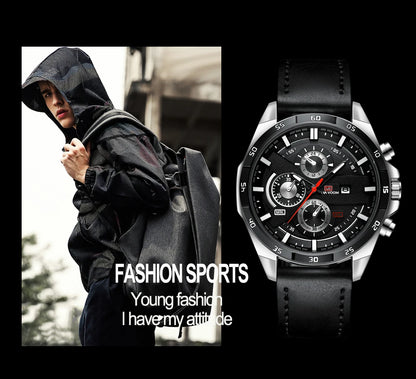 Man Sports Watches Fashion Racing Series 46mm Black Leather Clock VA VA VOOM Quartz Movement 3Bar Waterproof Wrist Watch for Men