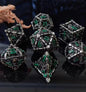 7 Pcs Cosplay D4-D20 DND Brass Gold Polyhedral Sharp Edge Casino Dice Rpg Table Board Game Tray Gem Stone Dragon Metal Steel Set