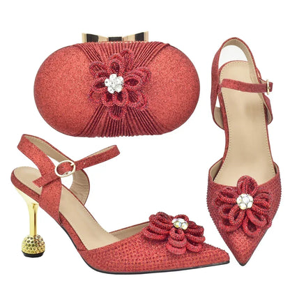 New Fashion Africa Women Shoes and Bags Set with Rhinestone Shoes for Women 2025 Designer Luxury Italian Shoe and Bag Set