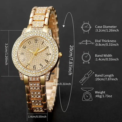 Full Diamond Roman Literal Steel Strip Women's Watch Starry Charm Business Quartz Watch Women's Watch Jewelry Set