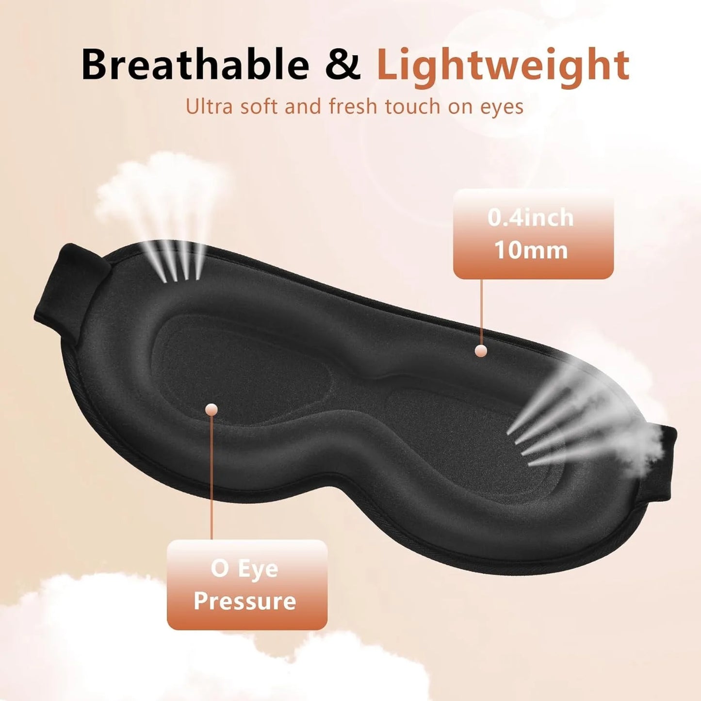3D Contoured Eye Mask with Zero Pressure, 100% Blackout, Eye Mask for Sleep, Suitable for Offices, Napping, Travel, and Relaxati