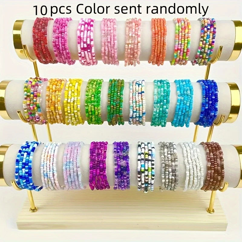 10/15/20/30/40pcs Colorful Rice Beads Bracelet Set For Women Candy Color Summer Vacation Beach Charm Jewelry Gift For Girls