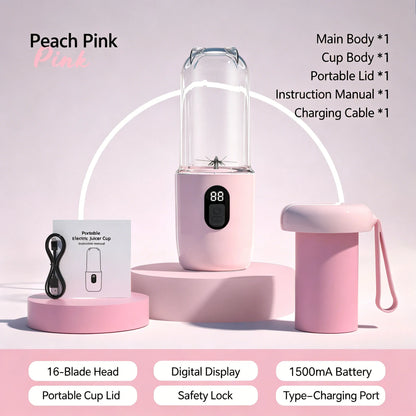 500ML 16 Stainless Blades Wireless USB Rechargeable Portable Blender with Lid Fruit Vegetable Smoothie Orange Juicer Mixer