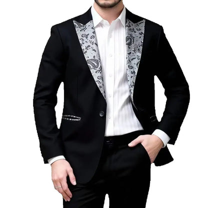 Men's Suit 2 Piece Set Floral Jacquard Tuxedo, Paisley Formal Blazer Jacket & Pants for Prom Banquet Wedding Dinner Party Black