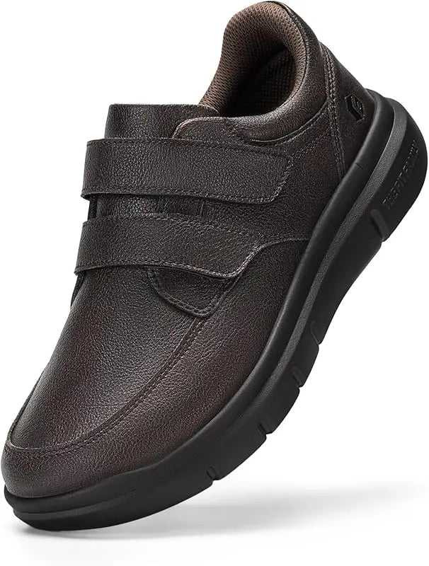 Men'S Wide Walking Shoes Hook And Loop Comfortable Leather Business Shoes Orthopedic Diabetic Shoes For Swollen Feet