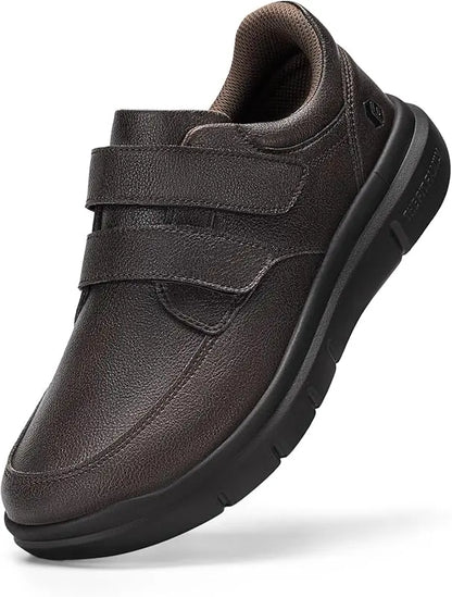 Men'S Wide Walking Shoes Hook And Loop Comfortable Leather Business Shoes Orthopedic Diabetic Shoes For Swollen Feet