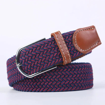 Unisex Elastic Fabric Woven Casual Women Belt Pin Buckle Expandable Braided Stretch Canvas Stylish Leisure Belts for Men
