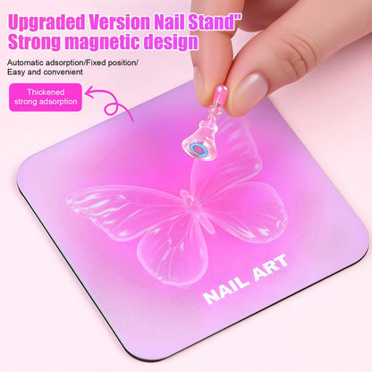 Pink Butterfly Nail Holder 6Pcs/Set False Nail Tip Practice Stand Aurora Base Full Magnetic Holder Tray Nail Art Salon Practice