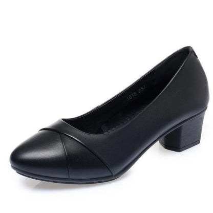Women's Black Chunky Heel Pumps Slip On Round Toe Office Work Shoes Comfortable Block Heel Dress Shoes for Ladies