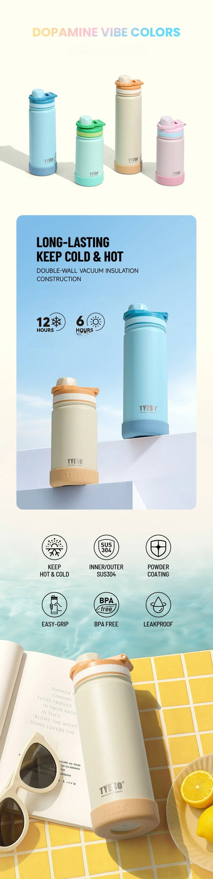 Tyeso 600ml Sports Kettle Portable Water Cup with Non-slip Silicone Cover Leakproof Lightweight for Cold Drink with Coffee Stick