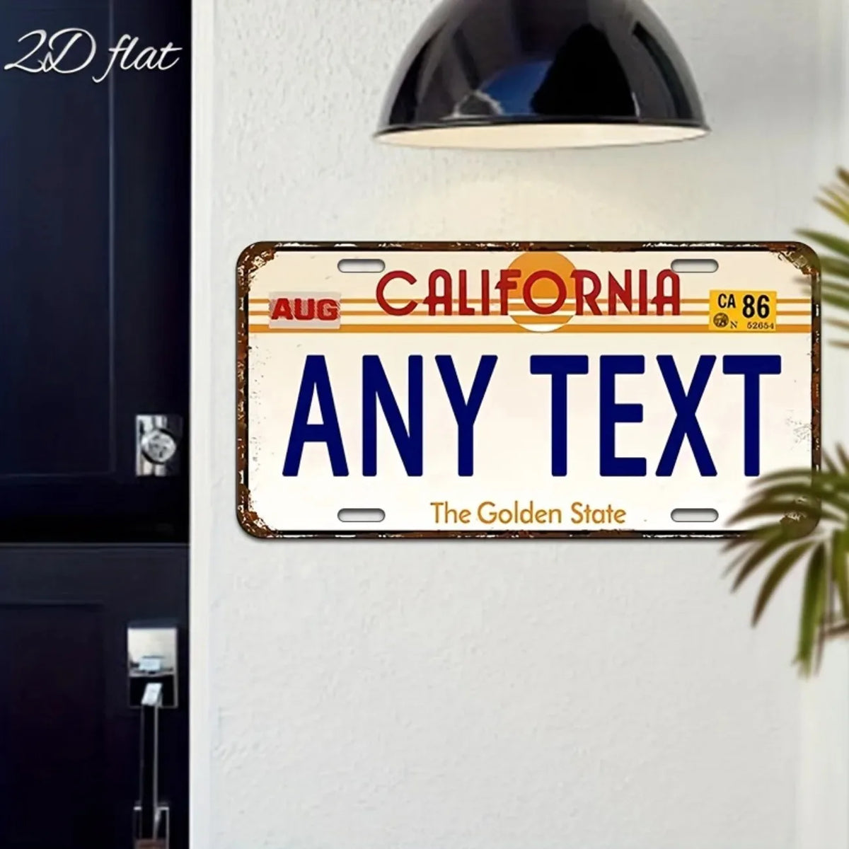 2D Flat Personalized California Custom Metal License Plate, Dustproof Waterproof for Home Car Wall Garage Decor (Decor Only)