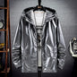KIDWHXR Autumn Bright Surface Hooded Jackets Man Long Sleeve Zipper Male Coat Windproof Outdoor Sport Casual Men Outerwear