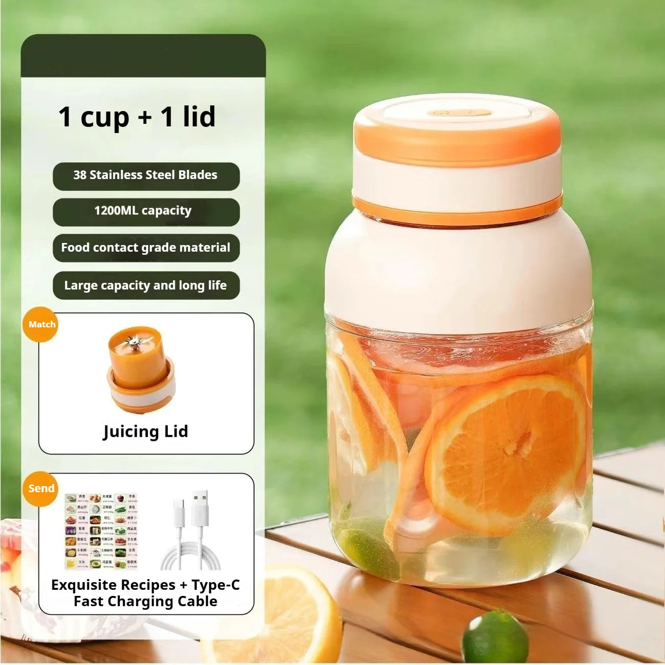 Wireless Rechargeable Portable Juicer Cup, Multifunctional Mini Smoothie Blender Supports Ice Crushing for Home Outdoor