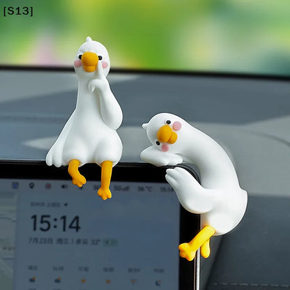 Resin Cartoon Animal Decor For Desk Car Dashboard TV Monitor Gift Idea Cute 3D Duck Figurine Mini Resin Duck Ornament Playful[Q]