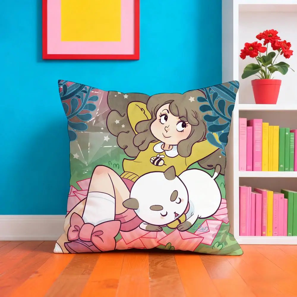 Bee And P-PuppyCat Anime Pillow Case Cushion Cover Soft & Easy-Wash Pillow Case – Versatile For Couch, Bed, Travel And Office