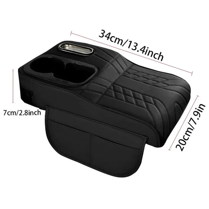 Car Center Console Organizer Non - Slip Leather Armrest Cushion with Side Pocket Tissue Box Cup Holder Black